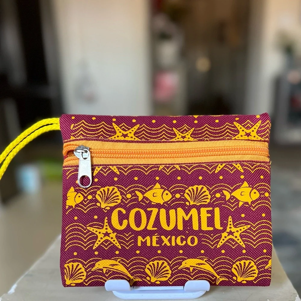 Cozumel Caribbean Vibes Pouch – Red & Yellow Cozumel Mexico Souvenir Pouch